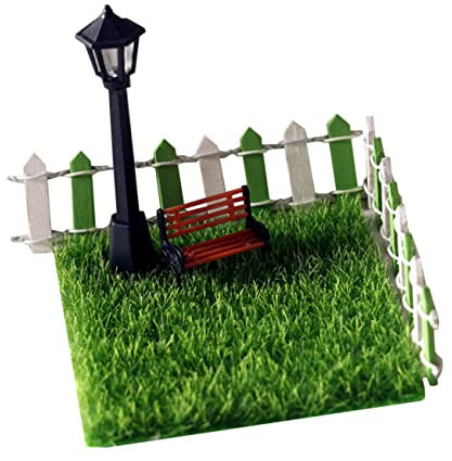 BESTonZON 7stücke Miniatur Gartenmöbel Teilig Puppenhaus Deko Mit Mini Straßenlaterne Rasen Und Zaun Für Zauberhafte Märchengärten Indoor Und Outdoor Dekoration Langlebig Und Sicher