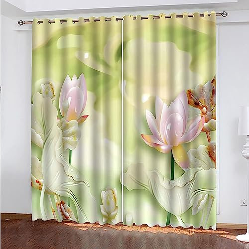 3D Kinderzimmer Verdunkelungsvorhänge Jade Geschnitzter Rosa Lotus,3D-Gedruckte Vorhänge Wohnzimmer Bürovorhänge Energiesparende Geräuschreduzierende Kindergardinen - Vorhang Für Das Esszimme-8Y2E1L2