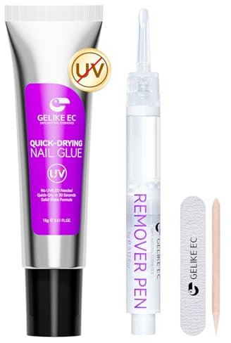 Gelike ec Super Strong Nagelkleber for Nägeltips: Schnell Nail Glue and Remover Kit for Press ons Kunstnägel Nagelspitzen