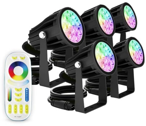 LongLife LED 5er Set Gartenstrahler Erdspießleuchte 6W inkl. Fernbedienung Außenleuchte