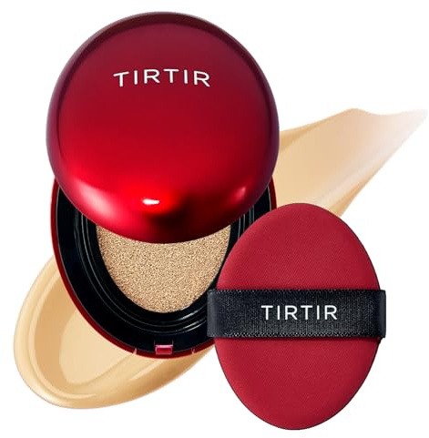 TIRTIR Mask Fit Red Cushion Foundation | Full coverage, Weightless, Skin fit, Satin Glow Finish, Korean Makeup, beauty, Tattoo cover up, Buildable (#22W Sheer Beige, 0.63 Fl Oz)