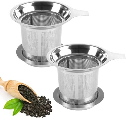 MEETOZ Tea Infuser, 2 Pcs Extra Fine Mesh Tea Strainer with Lid, Stainless Steel Tea Steeper Diffuser with Large Capacity Tea Basket and Lid, Fits Teapots, Mugs, Cups