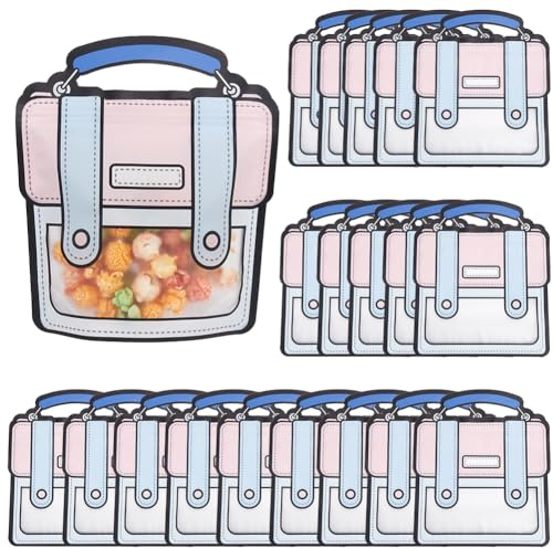 SOFPLATE 20 Stück 18x21cm Große Rucksack Leckerli Tüten Schulanfang Goodie Tüten Großpackung Wiederverwendbare Geburtstagsparty Geschenktüte Mit Griff Wiederverschließbare Cartoon Bonbontüten Für Snac