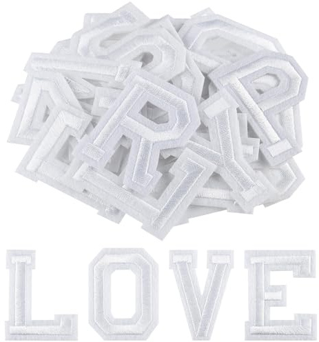 Morcheiong 78 parches de letras de la A a la Z, parche bordado del alfabeto para planchar de 5 cm para ropa, pantalones, sombreros, bolsos, color blanco