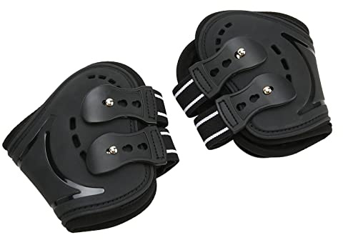 Akozon Gamaschen für die Hinterbeine des Pferdes, Atmungsaktiv, Stoßfest, Verstellbar, Verhindern EIN Verrutschen, Leichter Fesselschutz für Pferde, Schwarz, L (M (59 cm lang))