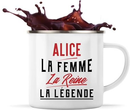 Otshirt Tasse Métal Alice la Femme la Reine la Légende | 360 ml Mug Émaillé Métallique | Idée Cadeau Petite Amie Copine Maman Amour Humour Noël Anniversaire Fête des Mères