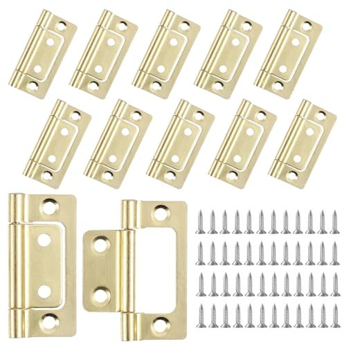12 Pcs 2 Inch Bifold Door Hinges, No Mortise Flush Hinges, Bearing Mute, Silent Door Hinges for Wooden Doors, Cabinets, Windows, and Furniture (Glod)