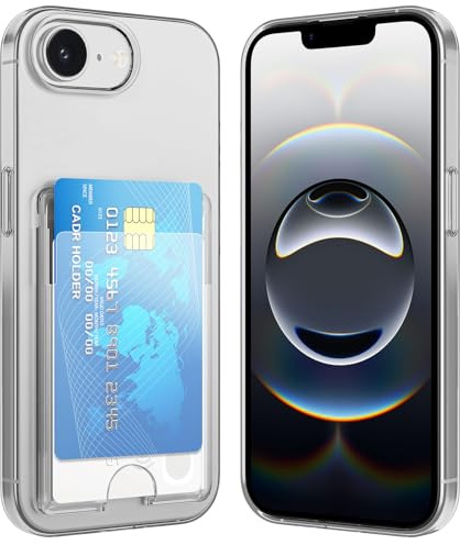 ÁRBOLORO Hülle für iPhone 16e Schutzhülle mit Kartenfäch Transparent Silikon Handyhülle Kartenfach Hülle für 2 Karten, Stoßfest Handy Tasche Bumper Brieftasche Case Cover