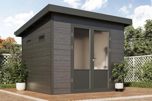 Finnhaus Wolff WPC Gerätehaus Nives 2724 28 Anthrazit/Hellgrau Gerätehaus aus Holz/Kunststoff in Anthrazitgrau, Geräteschrank mit 28 mm Wandstärke Gartenhaus