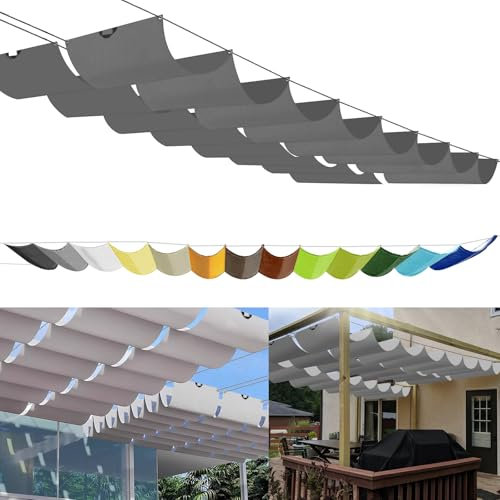 Einziehbares Sonnensegel 1.2x6m, nach Maß Pergola Markise Verstellbar Schattenabdeckung 95% UV-Schutz & reißfest Inkl. Montageseilen für Terrasse/Pergola Dunkelgrau