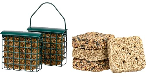 dobar® Set di mangime per uccelli selvatici, 8 pezzi, 6 blocchi di mangime in diverse varietà, 2 mangiatoie da appendere, per tutte le stagioni per uccelli selvatici, 1,5 kg