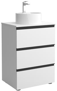Mueble de Baño BEQUIA Metal 3C 60cm Blanco Mate | Lavabo sobre encimera Porcelana Centrado