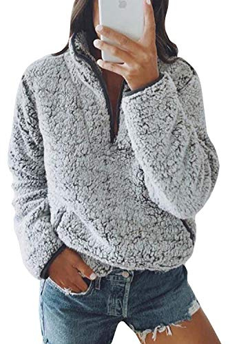 Nilimoph Pullover Damen Fleecepullover Teddyjacke Teddy Flauschiger Teddyfleece Jacke Kuschelpullover Winterjacke Fleecejacke Plüschjacke Kuscheljacke Kapuzenpullover Winter Mit Taschen Top