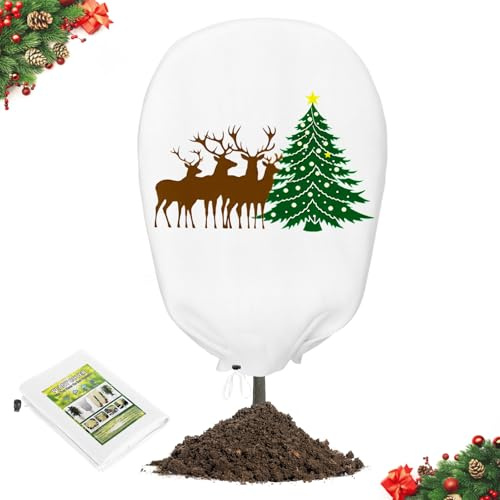 Lohofrnny Winterschutz für Pflanzen, Atmungsaktiv 80g/m² Frostschutz Pflanzenabdeckungen mit Reißverschluss & Zugband, Reißfest Wiederverwendbar (120x180cm, Hirsch–Grün)