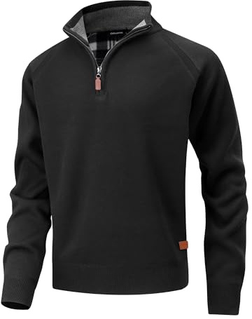CoXuantion Homme Col Montant Pull 1/4 Zip Tricoté Pullover Casual Polaire Manches Longues Chaud pour Automne et Hiver Sweat Pull Slim Fit Pullover Sweater XXL,Noir