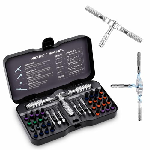 Ratcheting Screwdriver Set, 40-in-1 Magnetic Multi-Bit Driver with Dual-Direction Ratchet, Detachable T-Handle, Magnetic Booster, Extended Grip & Storage Box for Home Repair, Appliances & DIY
