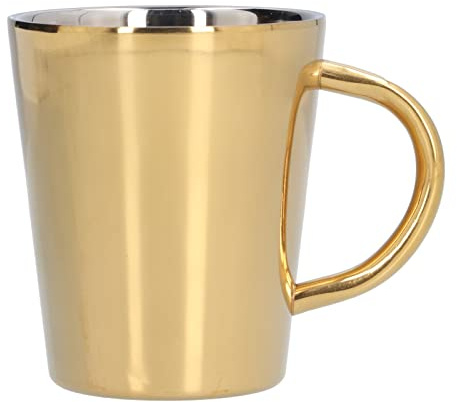 equlup 300 ml Tazza da caffè in acciaio inox con manico, Tazza da tè portatile Tazza da latte infrangibile Tazza da caffè con isolamento termico per ufficio e casa (D'oro)