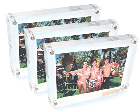 Portafoto Acrílico Magnético visible a Doble Cara 20mm de grosor - 25x20cm pack de 3 - Fabricado con Metacrilato Transparente para Fotos e Imágenes – Perfecto para Escritorio, Habitación y Oficina