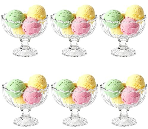 KIXINY Set of 6 Glass Dessert Bowls 125ml Clear Ice Cream Bowls Durable Elegant Design Perfect for Sundaes and Desserts