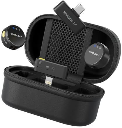 SVBONY Microfono lavalier wireless, registrazione ad alta sensibilità, tripla riduzione intelligente del rumore, latenza estremamente bassa di 25 ms, 48 kHz/16 bit, portata di registrazione 20m, per
