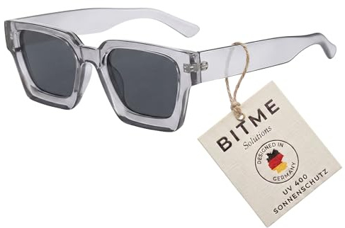 BitME Solutions Retro Sonnenbrille Herren & Damen – Vintage Sonnenbrille mit UV400 Schutz – Eckige Unisex Sonnenbrille im 90er Jahre Style inkl. Etui Schwarz