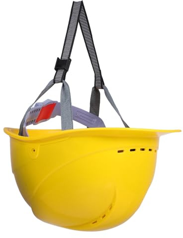 TOBBOMEY Casque de Chantier Jaune en Plastique Épais, Taille Unique, Casque de Sécurité Ventilé et Léger pour Protection Tête Chantier, Travail Industriel et Construction Professionnelle
