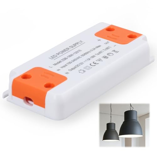 Transformateur LED 18 W 230 V vers 12 V DC, bloc d'alimentation pilote LED 12 V 1,5 A, transformateur ultra plat, tension constante, pas de scintillement, silencieux, pour bandes LED et systèmes