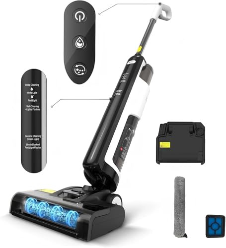 Vozascly W12SE Nass Trockensauger Akku, 12000 Pa Saugleistung Wischsauger, Anti-Verwicklungs-Design, Elektrolytische Desinfektion, 45 Minuten Laufzeit, 1,15L Doppelbehälter