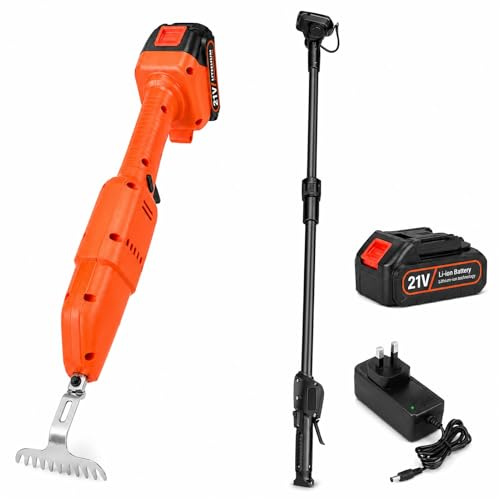 MIDUOLAI DéSherbeur éLectrique sans Fil 21 V, BêChe De Jardin éLectrique LéGèRe, DéSherbeur Rechargeable, DéSherbeur à Long Manche, pour Le DéSherbage Et Le Labour,Orange