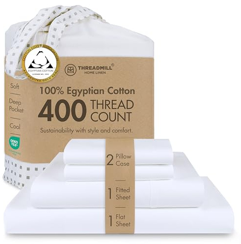 Threadmill Home Linen - Juego de Ropa de Cama en satén de 400 Hilos, 100% algodón, Juego de Ropa de Cama de 4 Piezas, sábanas Lisas, Tejido en satén, tamaño Grande, Color Blanco
