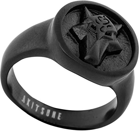 Akitsune Ferus Ring | Bague Design Renard Femmes Hommes Bague Sceau Acier Inoxydable - Noir Mat - US 11