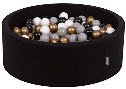 KiddyMoon Bällebad 90X30cm/300 Bälle ∅ 7Cm Bällepool Mit Bunten Bällen Für Babys Kinder Rund, Schwarz:Weiß/Grau/Schwarz/Gold