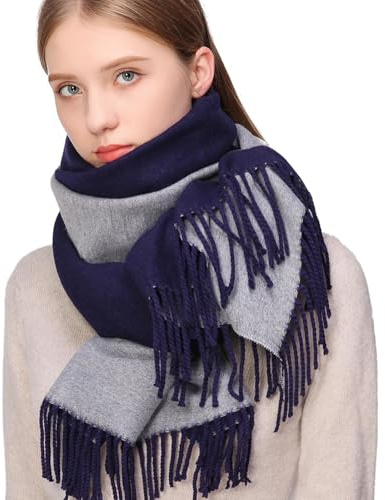 RIIQIICHY Echarpe Bleu Femme Hiver Chaud Chale Grosse Echarpes Femme Grande Pashmina Cadeau Femme Anniversaire Noel