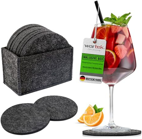 wortek Lot de 10 dessous de verre ronds en feutre - Avec boîte de rangement - Pour boissons, tasses, bar, verre - Diamètre : 10 cm - Noir