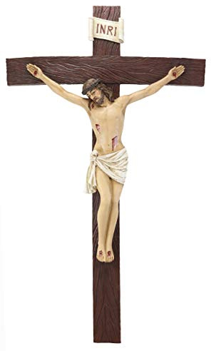 Ebros Large 30 Inches High INRI Jesus Christ Crucified On The Cross Wall Hanging Crucifix Crosses Plaque in Vivid Colors Catholic Christian Sculpture Home Decor Plaque Inspirational Religious Art