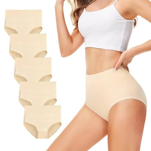 TUUHAW Culottes Femmes Lot de 5 Coton Taille Haute Slips Shorties Elasticité Ventre Plat Peau L