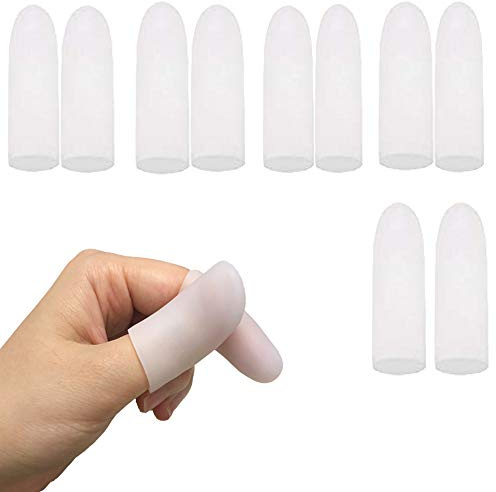 Kris-kikomy Gel Finger Protectors Finger Caps Silicone Fingertips Protection - Finger Cots Great for Trigger Finger, Finger Arthritis, Finger Cracking and Other Finger Pain Relief (Small)