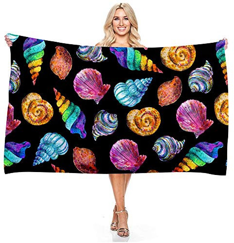 Treer Microfaser Strandtuch, Bunte Muschel 3D-Druck Rechteckig Sunscreen Badetuch Praktische Strandlaken Handtuch Campingdecke Yoga Sporthandtuch für Fitness Strand Pool (150x180CM,Conch)