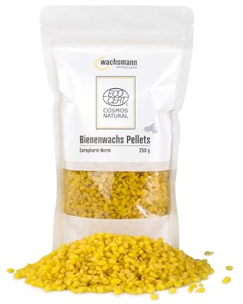 Wachsmann 100% reines Bienenwachs, 250 g Pastillen für Natur-Kosmetik, Kerzen, Bienenwachstücher - deutsche Qualität- Cosmos Natural Zertifiziert