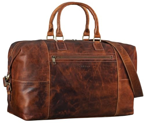 STILORD Rover Leder Weekender Herren Reisetasche Damen – Trolley-aufsteckbar | XL Duffle Bag 40L Rindsleder Vintage | Kurzreise Städtetrip Wochenendtasche Farbe:Prestige - braun