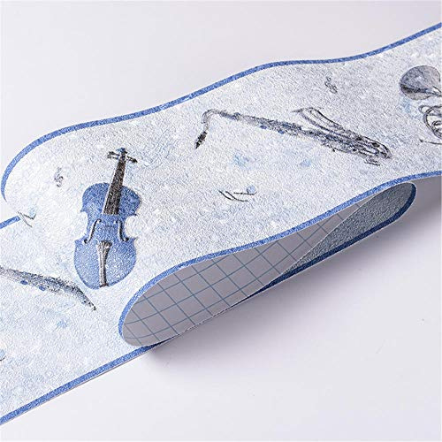 WMHDSJ Blaue Musikinstrument-Tapetenbordüre, selbstklebend, abziehen und aufkleben, Wandbordüre, Aufkleber, Zuhause, Decke, dekorative Bordüre für Badezimmer, Wohnzimmer, Küche, 10,5 cm x 500 cm