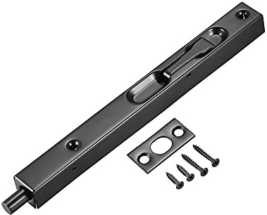sourcing map Perno empotrado, pestillo de acción de palanca de protección de puerta de acero inoxidable de 8 pulgadas Cerradura deslizante, negro