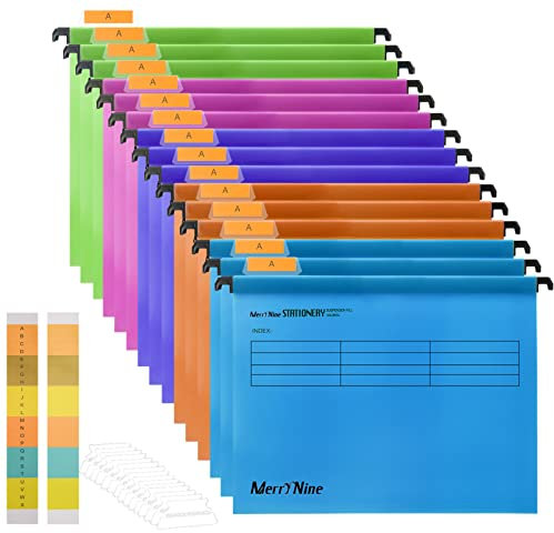 MerryNine Hängemappen, A4, 15 Stück, Polypropylen, Hängemappen mit Reitern und Karteneinsätzen, für Schule, Zuhause, Arbeit, Büro, Organisation (5 Farben)
