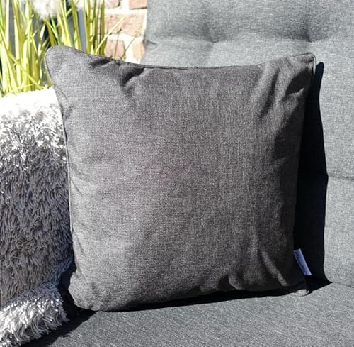 Kissen 45x45 cm Outdoor mit Keder & Füllung - Premium Olefin Lounge Stoff - Garten Dekokissen - Wasser- & Schmutzabweisende Beschichtung - Öko Tex 100 - UV Schutz (Anthrazit mit Keder in Anthrazit)
