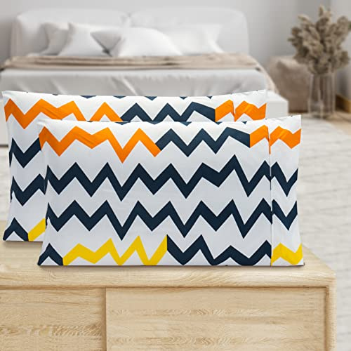 Valerian Chevron Printed Pillowcases 2-Piece Set Egyptian Quality 1500 Thread Count Timeless Classic Designs Soft and Smooth Weave, Wrinkle Resistant, Chevron King Pilllowcase, Multicolor