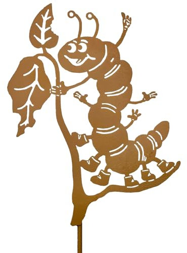 Lustige Raupe Gartenstecker aus Metall 34cm - Roststecker wetterfest Gartendeko Outdoor