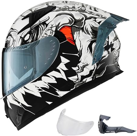 ILM Motorradhelm Integralhelm Herren Damen-Motorcycle Helmet mit 2 Visieren Pinlock-kompatiblen klaren und getönten-Street Bike Motocross Casco DOT&ECE Modell Z501,Lizzard White,S