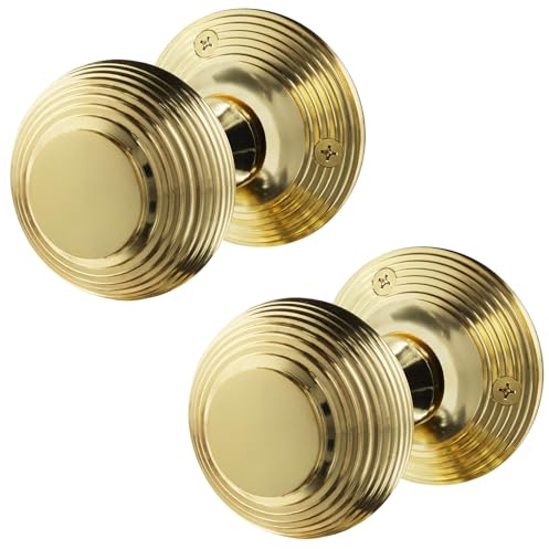 EAI Polished Brass Door Knobs, 1 Pair - Beehive | 1 Pair of Beehive Mortice 55mm Door Knobs for Internal Doors, Fixings Included