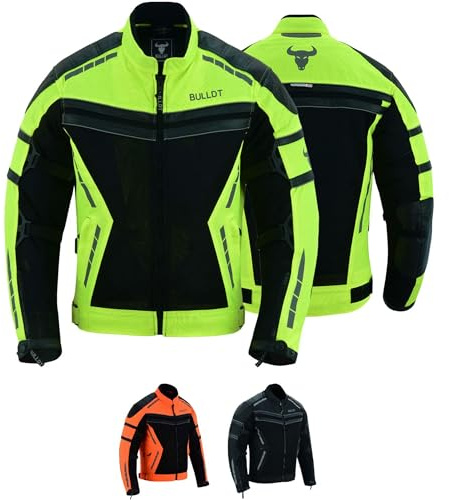 BULLDT Motorradjacke Herren sommer mit abnehmbar CE-Protektoren & Thermo-Futter - leichte Sommerjacke ATV Quad Scooter mit Tech-Mesh-Netz 360° Sicherheits-Reflektoren & Zipper-Taschen Neon Gelb - 60