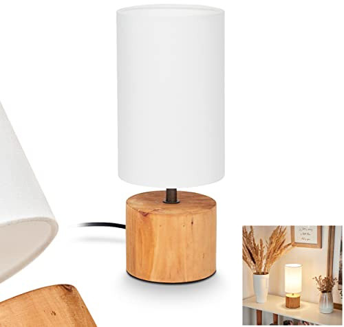 Tischleuchte Geneva, Nachttischlampe aus Holz/Stoff in Natur/Weiß, Tischlampe 1-flammig im skandinavischen Design, 1 x E14, Ø 12 cm, Leucht m. An-/Ausschalter am Kabel, ohne Leuchtmittel